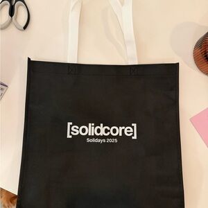 Solid Black Tote Bag with White Handles